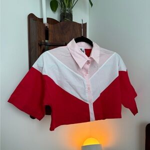 Ragged Priest colour block collared crop top